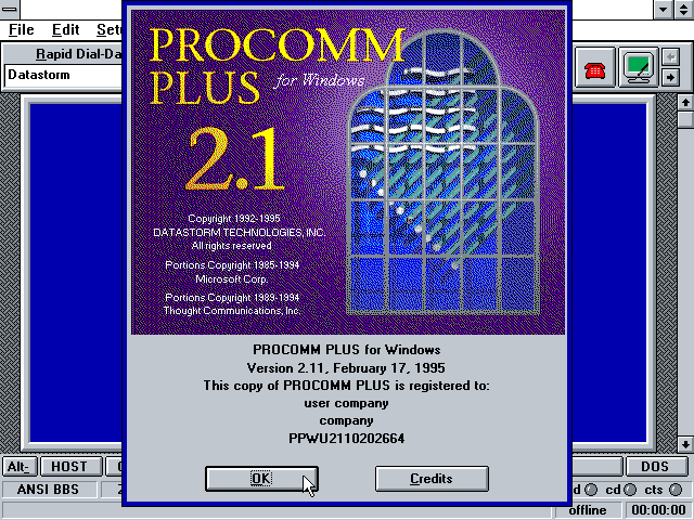 Procomm Plus 2.11 for Windows - About